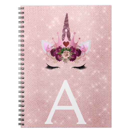 Pink Unicorn Sparkle Princess Monogram Name Notitieboek (Voorkant)