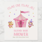 Pink Unique Circus Beer Monkey Baby shower Wijn Etiket (Enkel label)