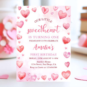 Pink Valentine amour 1er anniversaire Invitation