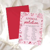 Pink Valentine Animal Gestation Baby Shower Game Kaart