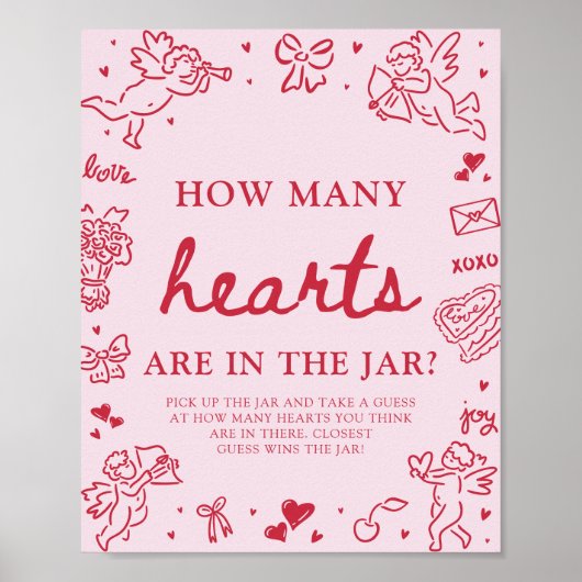 Pink Valentine Guess How Many Hearts Baby Shower  Poster (Voorkant)