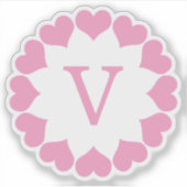 Pink Valentine Hearts in a Circle with Initial Sticker (Voorkant)