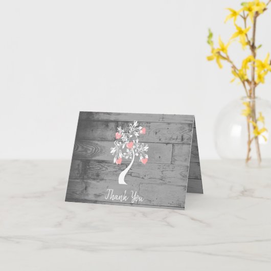 Pink Valentine Hearts Tree Carte de remerciements (Fleur jaune)