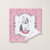 Pink Valentine Old English Chien à chiens gris 1 F (Gant de toilette)