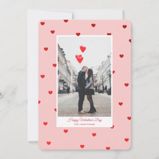 Pink Valentine’s Day photo card with red hearts Kaart