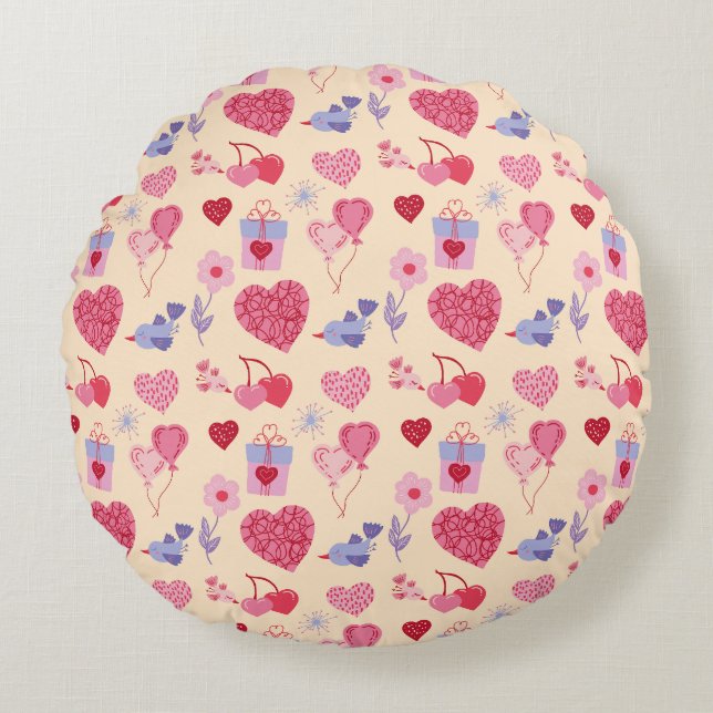 Pink Valentine's Day Icon Pattern Rond Kussen (Voorkant)