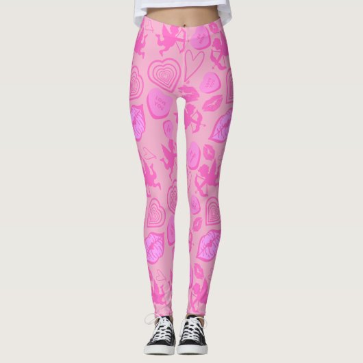 Pink Valentine's Pattern Leggings (Voorkant)