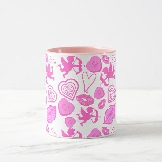 Pink Valentine's Pattern Mok (Midden)