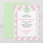 Pink / Vert Moderne Point Baptême Invitation (Devant / Derrière)
