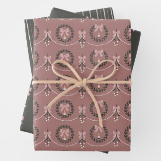 Pink Victorian Mistletoe and Wreath Gift Wrap Inpakpapier Vel