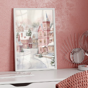 Pink Village Christmas Wonderland Sneeuw Poster