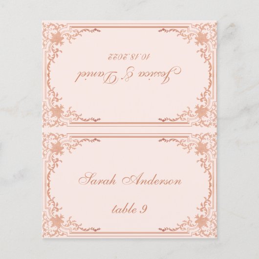 Pink Vintage imprimé Nom de l'invité Mariage Carte (Devant)