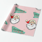 Pink Vintage Retro Santa Cadeaupapier (Uitgerold)