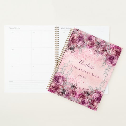 Pink violet argent floraux nom script 2023 (Devant avec enveloppe)