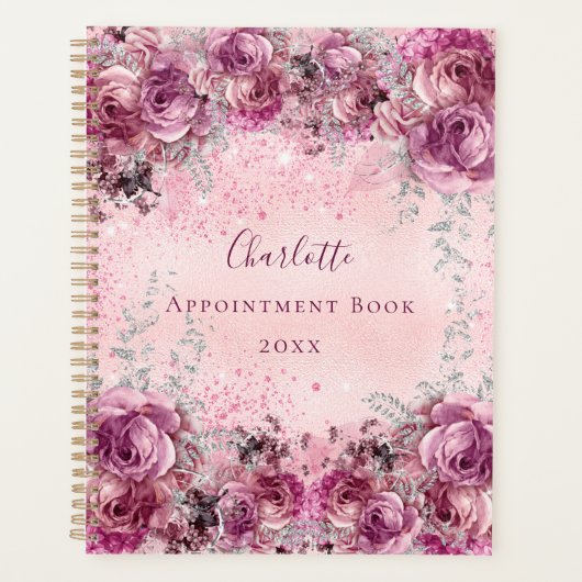 Pink violet argent floraux nom script 2023 (Devant)