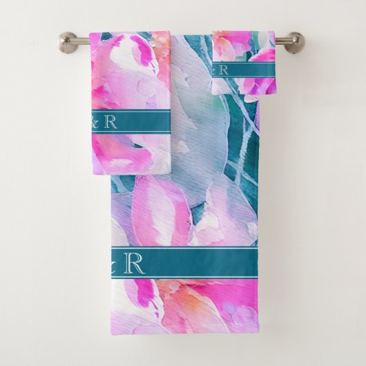 Pink violet et Turquoise aquarelle Monogramme flor (En situation)