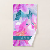 Pink violet et Turquoise aquarelle Monogramme flor (Serviette à main)