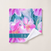 Pink violet et Turquoise aquarelle Monogramme flor (Gant de toilette)