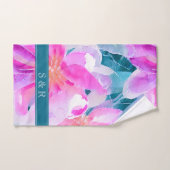 Pink violet et Turquoise aquarelle Monogramme flor (Serviette à main)