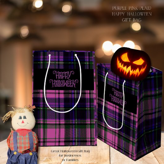 Pink violet Happy Halloween Plaid Sac cadeau