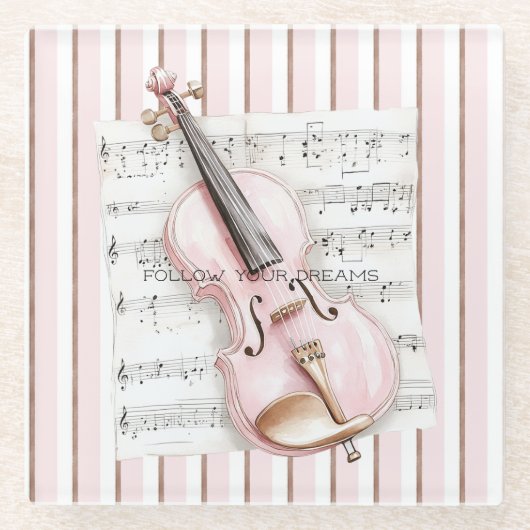 Pink Violin Music Sheet Glazen Onderzetter (Voorkant)