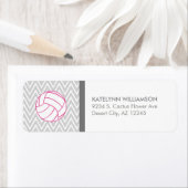 Pink Volleyball Grey Chevron Étiquettes de adresse (En situation)