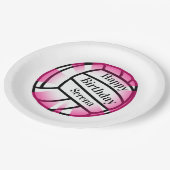 Pink Volleyball Happy Birthday Custom Paper Party Papieren Bordje (Gekanteld)