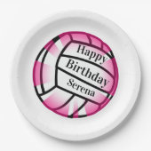 Pink Volleyball Happy Birthday Custom Paper Party Papieren Bordje (Voorkant)