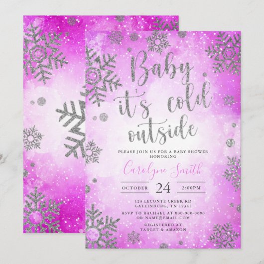 Pink Watercolor Baby shower de Noël invitation (Devant / Derrière)