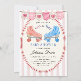 Pink Watercolor Baby Shower | Roller Skate Kaart