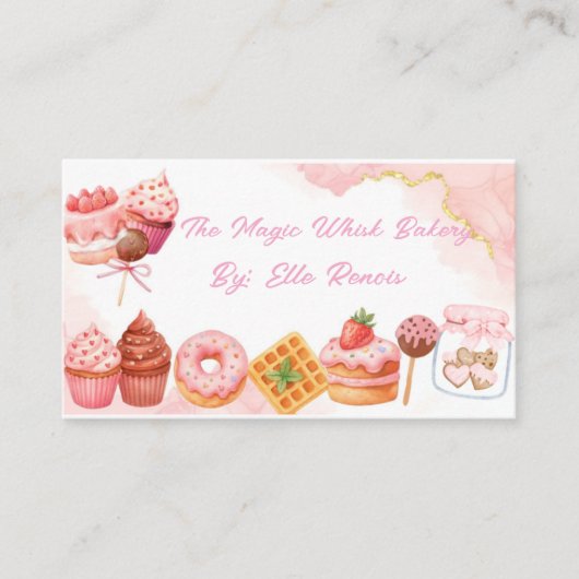 Pink Watercolor Bakery Business Card  Visitekaartje (Voorkant)