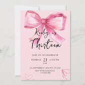 Pink Watercolor Bow Birthday Invitation (Devant)
