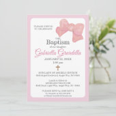 Pink Watercolor Bow & Cross Baptism Invitation (Debout devant)