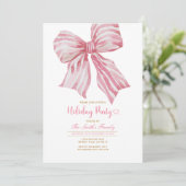 Pink Watercolor Bow Holiday Party Invitation (Debout devant)