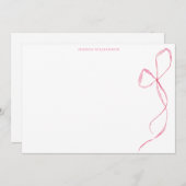 Pink Watercolor Bow Personalized Stationery Bedankkaart (Voorkant / Achterkant)