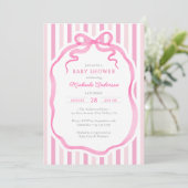 Pink Watercolor Bow & Stripes Baby Shower Kaart (Staand voorkant)