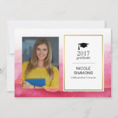 Pink Watercolor Carte photo diplômé (Devant)