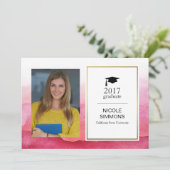 Pink Watercolor Carte photo diplômé (Debout devant)