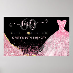 Pink Watercolor Dress & Glam Edge Birthday Poster