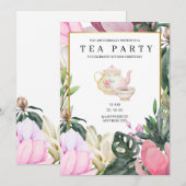Pink Watercolor Floral Birthday Invitation (Devant / Derrière)