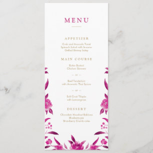Pink Watercolor floral Chinoiserie menu Mariage