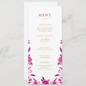 Pink Watercolor floral Chinoiserie menu Mariage (Devant / Derrière)