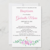 Pink Watercolor Floral Cross Baptism Invitation (Devant)
