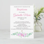 Pink Watercolor Floral Cross Baptism Invitation (Debout devant)