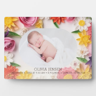 Pink Watercolor Floral New Baby Girl Photo Plaque Fotoplaat