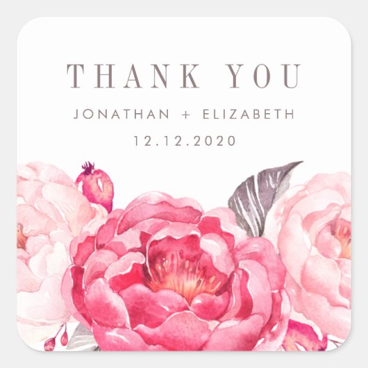 Pink Watercolor Flower Wedding Favor Sticker de re (Devant)