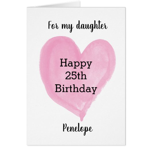 Pink Watercolor Heart 25th Birthday (Devant)