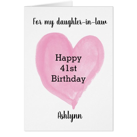Pink Watercolor Heart 41e carte d'anniversaire (Devant)