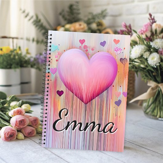Pink Watercolor Heart Love Flows  Notitieboek