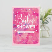 Pink Watercolor Hearts Baby shower Invitation (Debout devant)